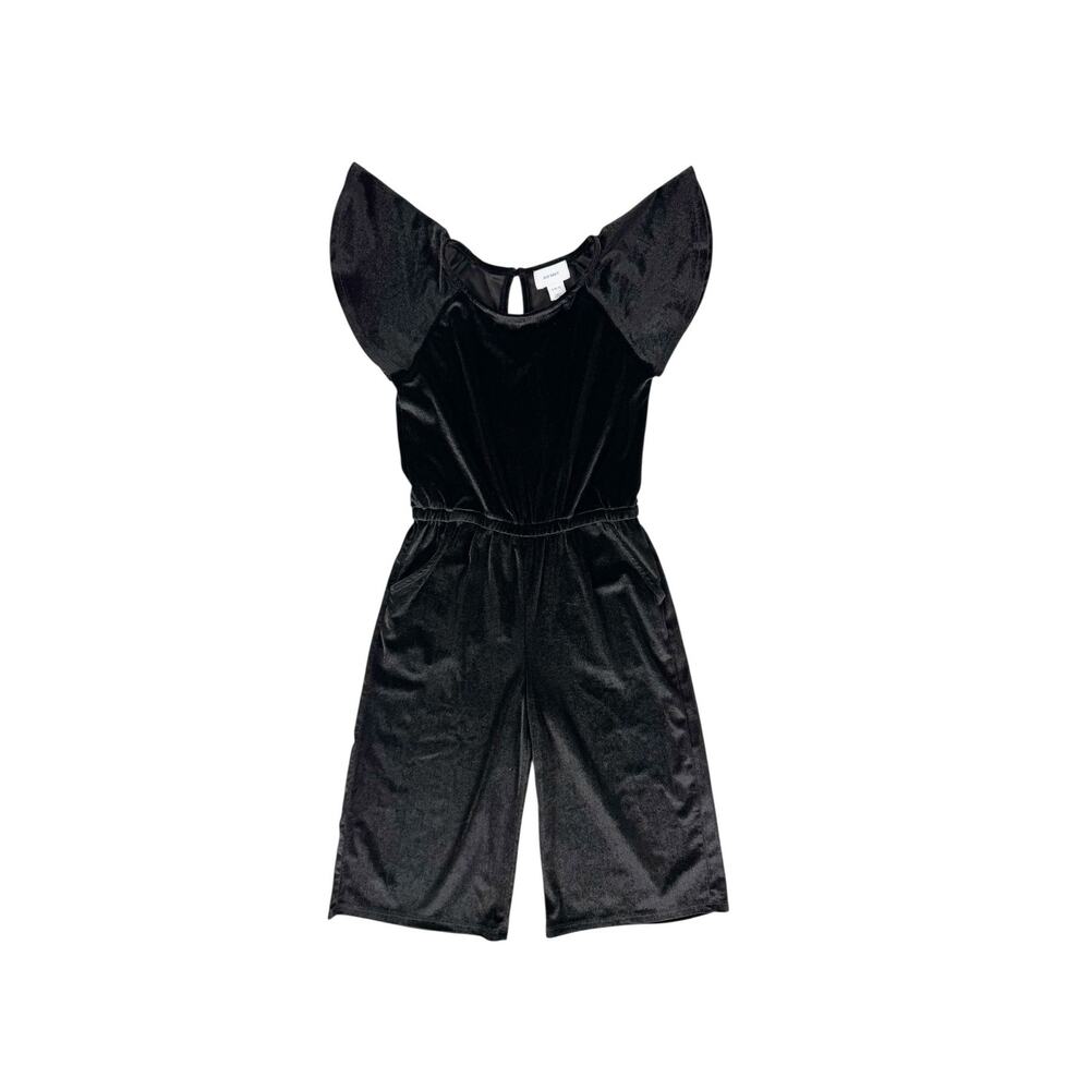 Old Navy Velvet Flutter Sleeve Romper Black Size Small 6-7 Holiday